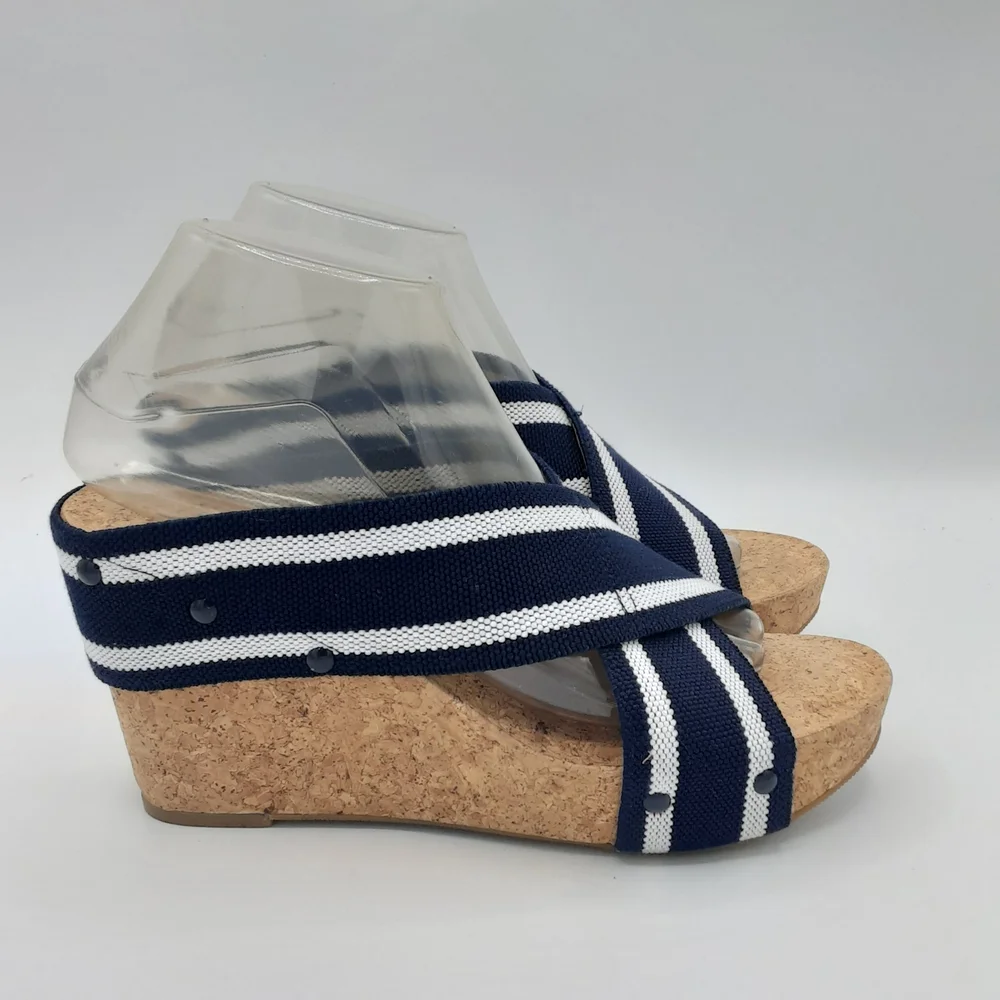 Lucky Brand Miller2 Navy Striped Cork Wedge Sandals